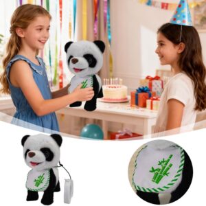 Realistic Stuffed Animal Toy | Interactive Motion &Amp; Sound – Sumo Deals Walking Plush Panda Toy, Black And White, With Green Bamboo Bib And Leash, For Kids' Interactive Play.