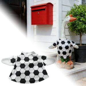 Black and white soccer ball pattern goose statue shirt, polyester, for outdoor garden goose decor.