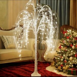 White Led Birch Willow Tree, Lighted Branches, Indoor/Outdoor Decorative Accent For Holidays &Amp; Events.