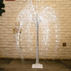 White Led Fiber Optic Birch Tree With Weeping Branches, For Indoor/Outdoor Decorative Lighting.