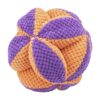 Textured crochet baby sensory ball, purple and orange, soft fabric for infant play and development.