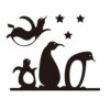 Black vinyl penguin family wall decal with stars, perfect for kids' rooms or nurseries.