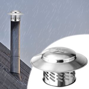 Silver stainless steel chimney cap with star emblem, perforated sides, and wide brim for rain protection.