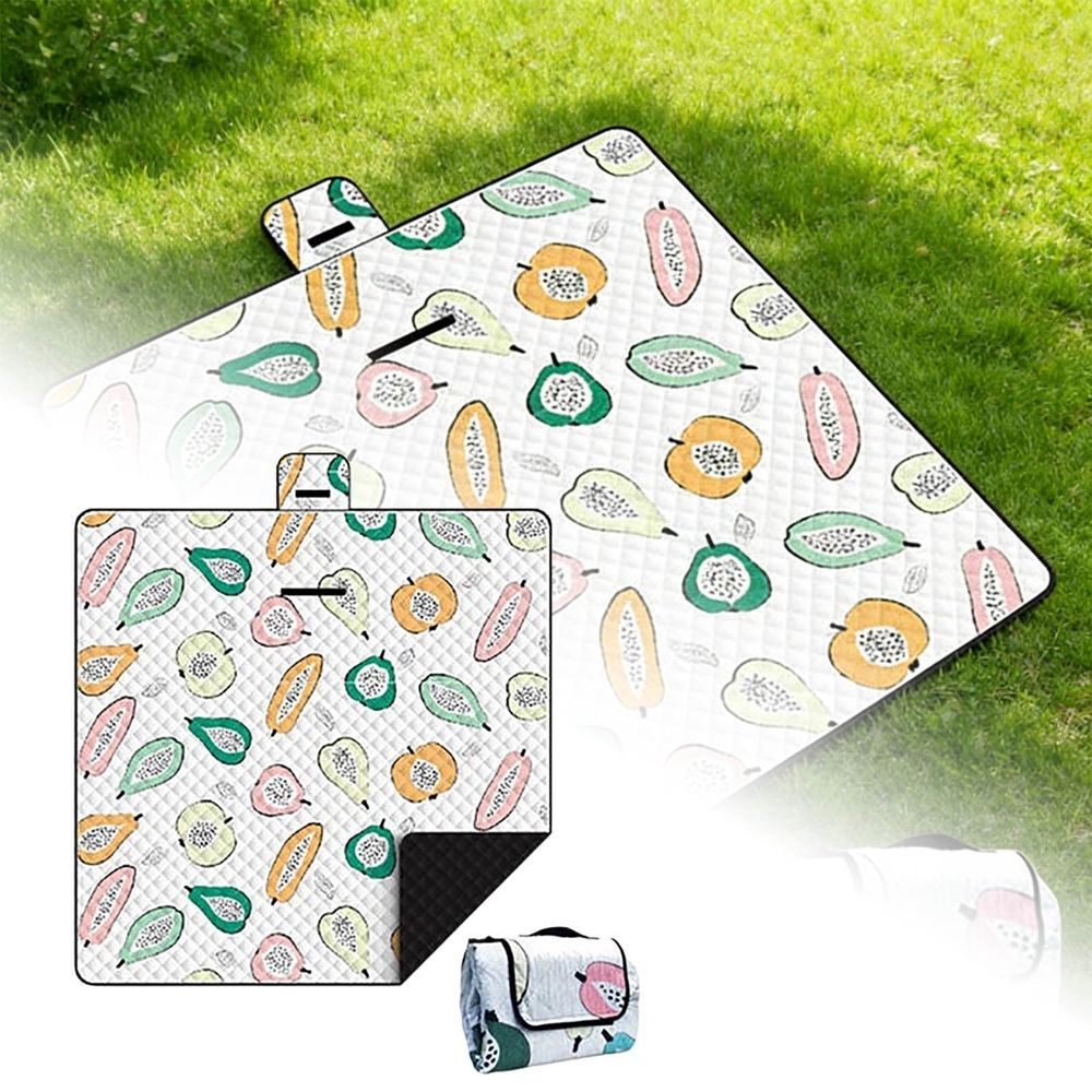 Extra Large Outdoor Picnic Blanket | Sand Proof &Amp; Portable – Sumo Deals White Quilted Waterproof Picnic Blanket With Colorful Papaya Fruit Print, Foldable For Outdoor Use.