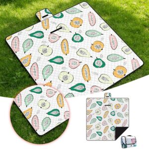 Extra Large Outdoor Picnic Blanket | Sand Proof &Amp; Portable – Sumo Deals White Quilted Picnic Blanket With Colorful Fruit Print, Waterproof, Foldable For Outdoor Use.