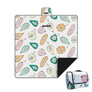 Extra Large Outdoor Picnic Blanket | Sand Proof &Amp; Portable – Sumo Deals White Quilted Picnic Blanket With Colorful Fruit Pattern, Foldable For Outdoor Use.