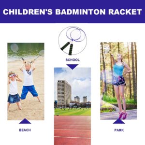 Children'S Badminton Racket Set, Blue Metal Frame, Green Foam Grip, For Beach, Park, School Play.