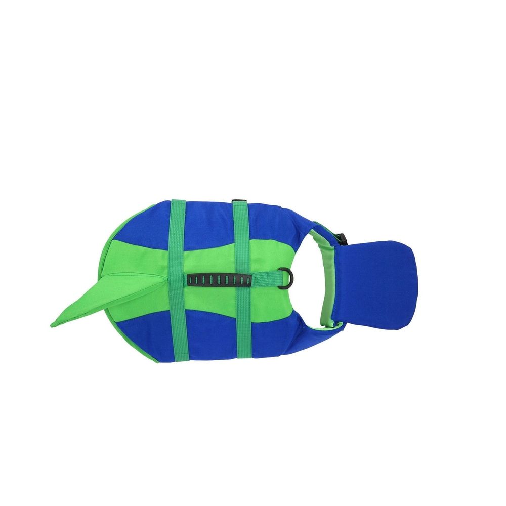 Dog Swim Vest With Chin Rest | Safe &Amp; Fun Water Play – Sumo Deals Blue &Amp; Green Dog Life Vest With Shark Fin, Handle, And D-Ring For Swimming Safety.