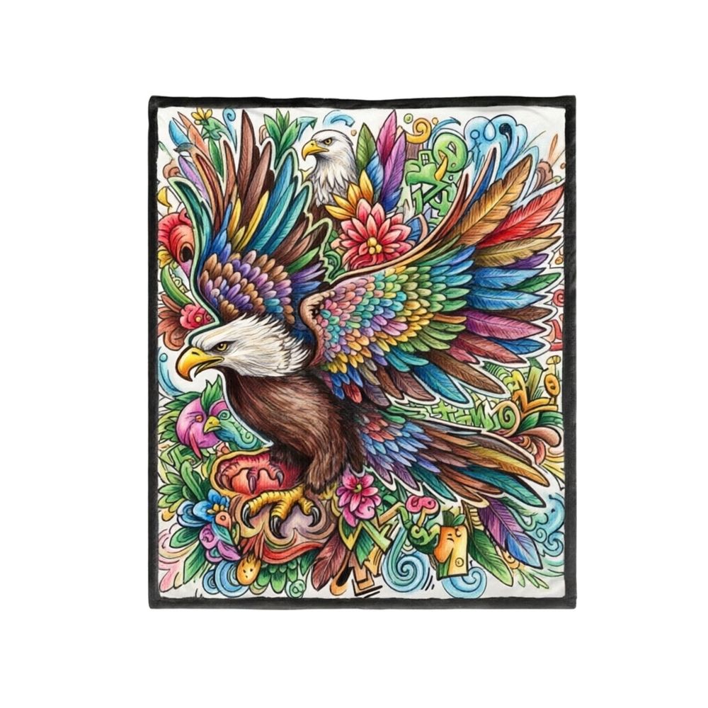 Diy Colouring Blanket Kit | Markers &Amp; Washable Throw – Sumo Deals Fleece Blanket With Vibrant, Colorful Eagle And Abstract Floral Design, Soft And Cozy For Home Decor.