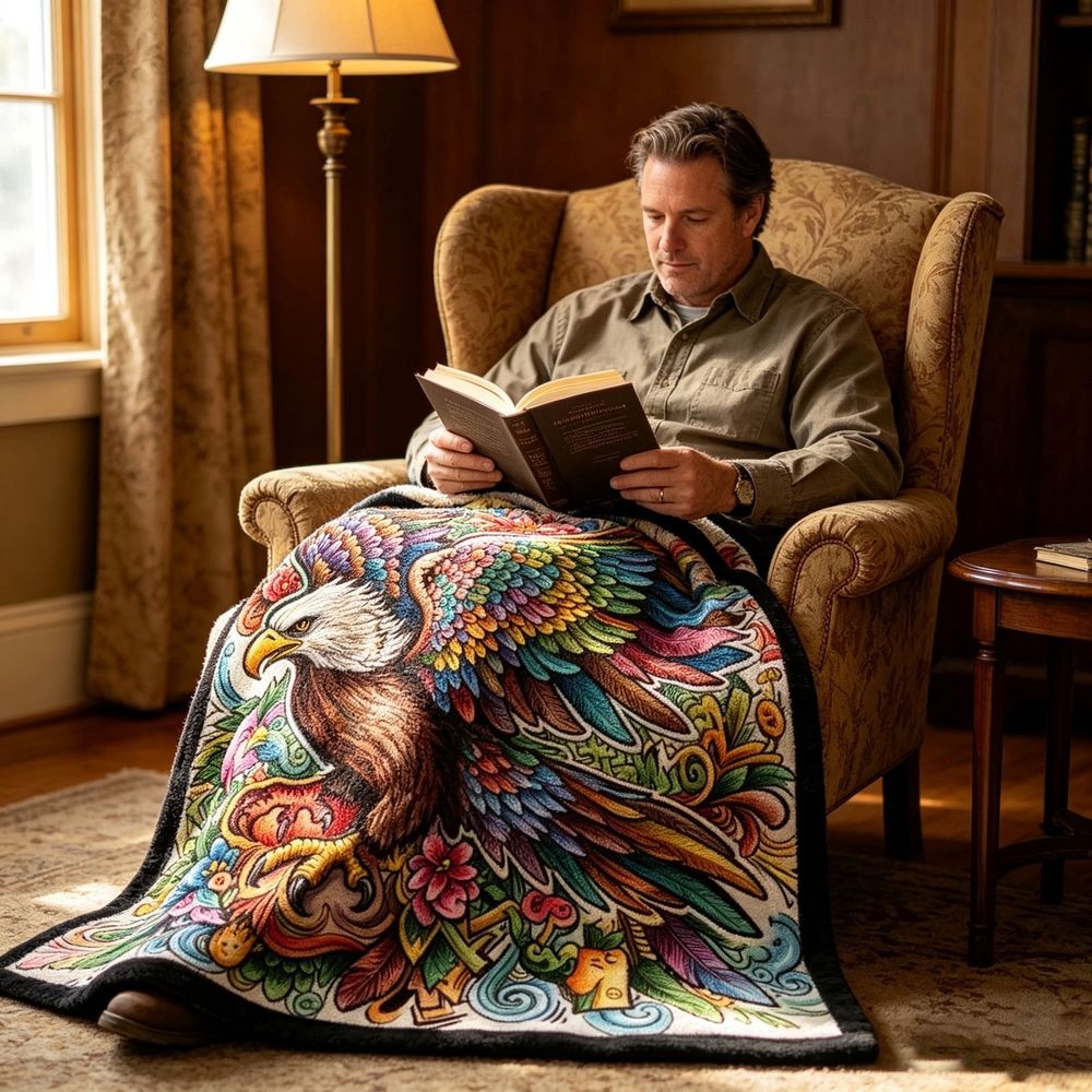 Diy Colouring Blanket Kit | Markers &Amp; Washable Throw – Sumo Deals Soft Fleece Blanket With Vibrant, Colorful Eagle Design, Perfect For Cozy Reading Or Home Decor.