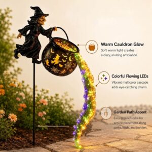 Witch Cauldron Garden Light | Spooky Outdoor Decor – Sumo Deals Halloween Witch Cauldron Garden Stake With Warm Glow And Flowing Multicolor Led Lights For Outdoor Decor.