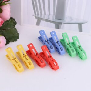 Assorted Plastic Clothes Pegs With Metal Springs, Yellow, Red, Blue, Green, For Laundry Drying.