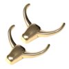 Two shiny gold bull horn earrings, curved and smooth, for stylish jewelry or costume accessories.