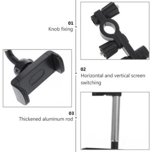 Black Plastic Phone Holder With Flexible Arm, Knob Fixing, And Thickened Aluminum Rod For Horizontal/Vertical Screen Use