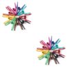 Colorful plastic stitch markers for knitting/crochet, various bright hues, for craft projects.