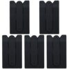 5-pack black silicone phone card holder with kickstand, adhesive stick-on wallet for smartphone.