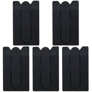 5-pack black silicone phone card holder with kickstand, adhesive stick-on wallet for smartphone.