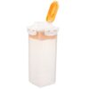 Tall clear plastic food storage container with white lid and orange flip-top spout, for pantry or fridge.