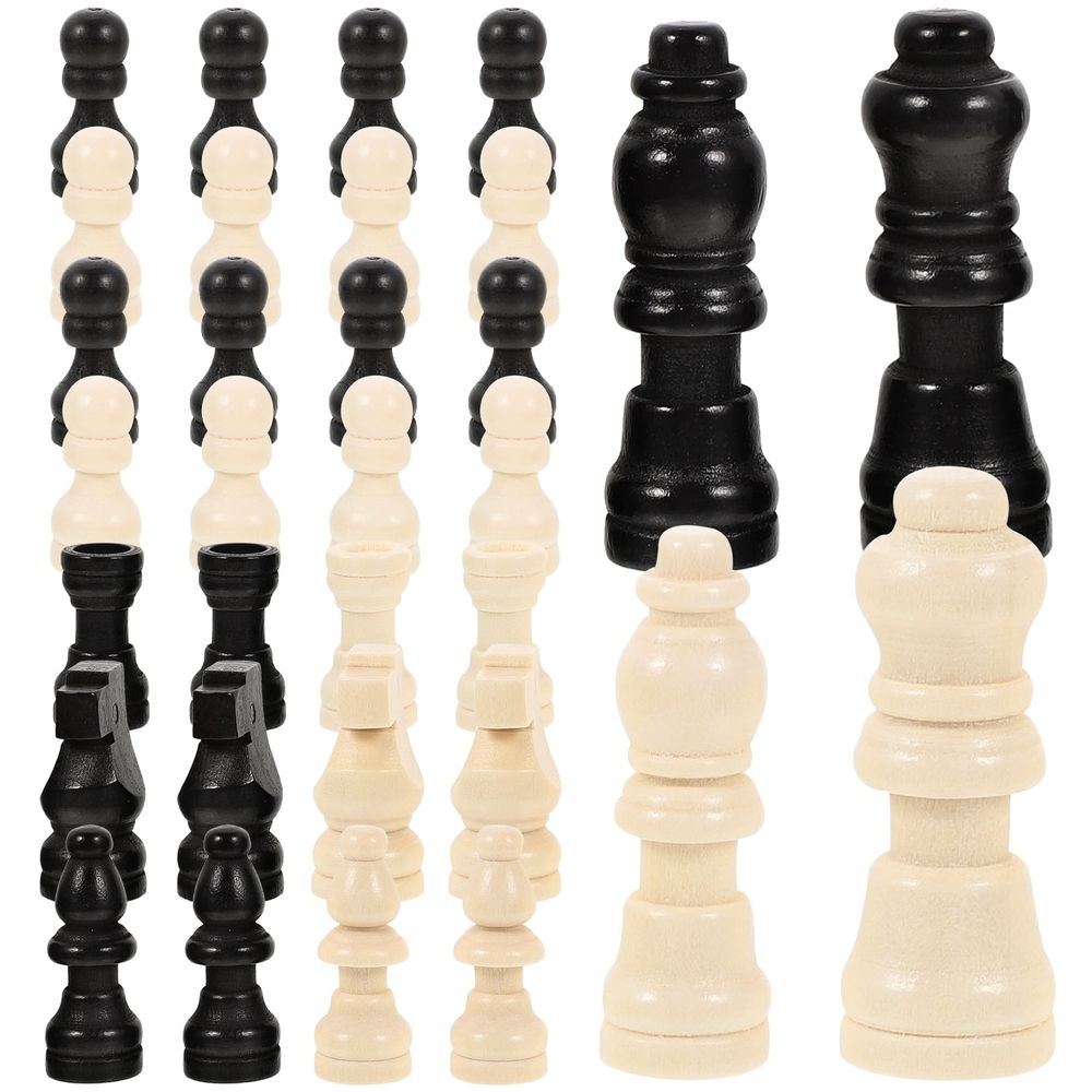 Mini Wood Chess Set | 4 Sets Of Small International Pieces – Sumo Deals Wooden Chess Pieces, Black And Natural Wood Colors, Various Shapes, For Board Games.