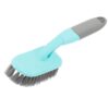 Aqua blue plastic scrub brush with gray bristles & handle, for kitchen, bathroom, or general cleaning.