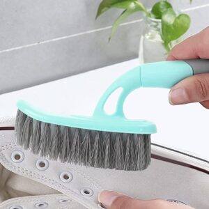 Floor Brush Scrubber For Tile &Amp; Grout Cleaning – Sumo Deals Plastic Shoe Brush With Ergonomic Mint Green Handle And Stiff Gray Bristles, Cleaning White Canvas Shoe.