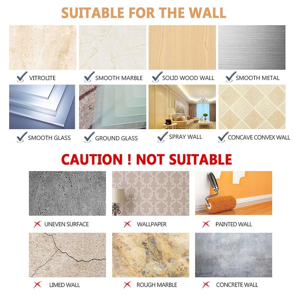 Wall-Mounted Plastic Bag Dispenser For Kitchen &Amp; Pantry – Sumo Deals Wall Suitability Guide For Adhesive Products, Showing Smooth Surfaces (Marble, Wood, Glass, Metal) As Suitable And Rough