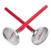 Two red-handled stainless steel dial thermometers for accurate temperature measurement in cooking or brewing.
