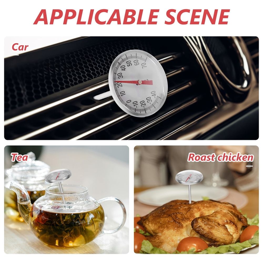 2 Pc Car &Amp; Home Mechanical Thermometer – No Battery – Sumo Deals Stainless Steel Dial Thermometer With Red Needle, White Face, For Car Vents, Tea, Or Roast Chicken.