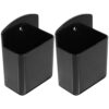 Set of 2 black plastic wall-mount storage bins with curved back, ideal for organizing small items in home or office.