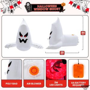 Inflatable White Ghost Halloween Decoration With Red Led Eyes, 44-Inch Tall, For Indoor/Outdoor Spooky Decor.
