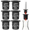 6x black ribbed silicone bottle pourer adaptors, 25mm (1 inch) for larger bottles, bar accessories.