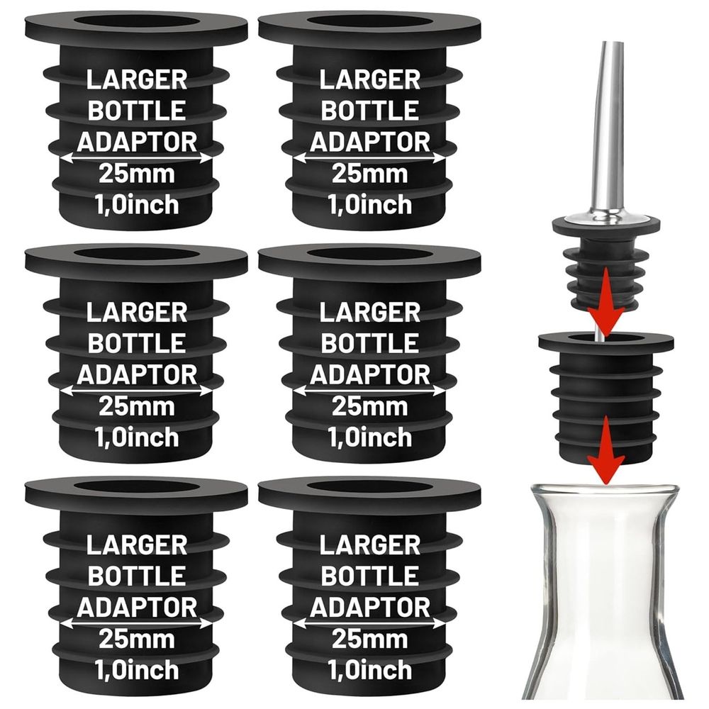Liquor Pourer Adapters For Large Bottles (7-Pack) – Sumo Deals 6X Black Ribbed Silicone Bottle Pourer Adaptors, 25Mm (1 Inch) For Larger Bottles, Bar Accessories.