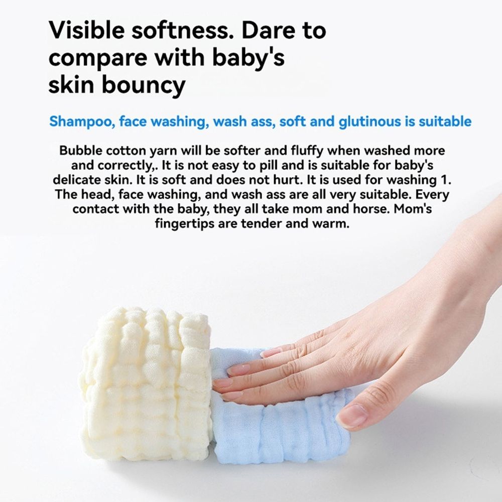 Baby Washcloths – Soft Cotton Towels For Sensitive Skin 5- – Sumo Deals Soft Bubble Cotton Yarn Baby Washcloths In Cream And Light Blue, Gentle For Baby'S Delicate Skin During Bath Time.