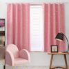 Pink blackout curtains with silver star pattern, polyester, for kids' bedroom or nursery.