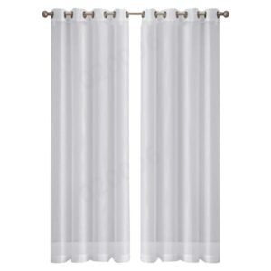 White Sheer Curtains | Linen Look Voile Drapes (2-Pack) – Sumo Deals Pair Of White Sheer Polyester Grommet Top Curtains For Living Room Or Bedroom.
