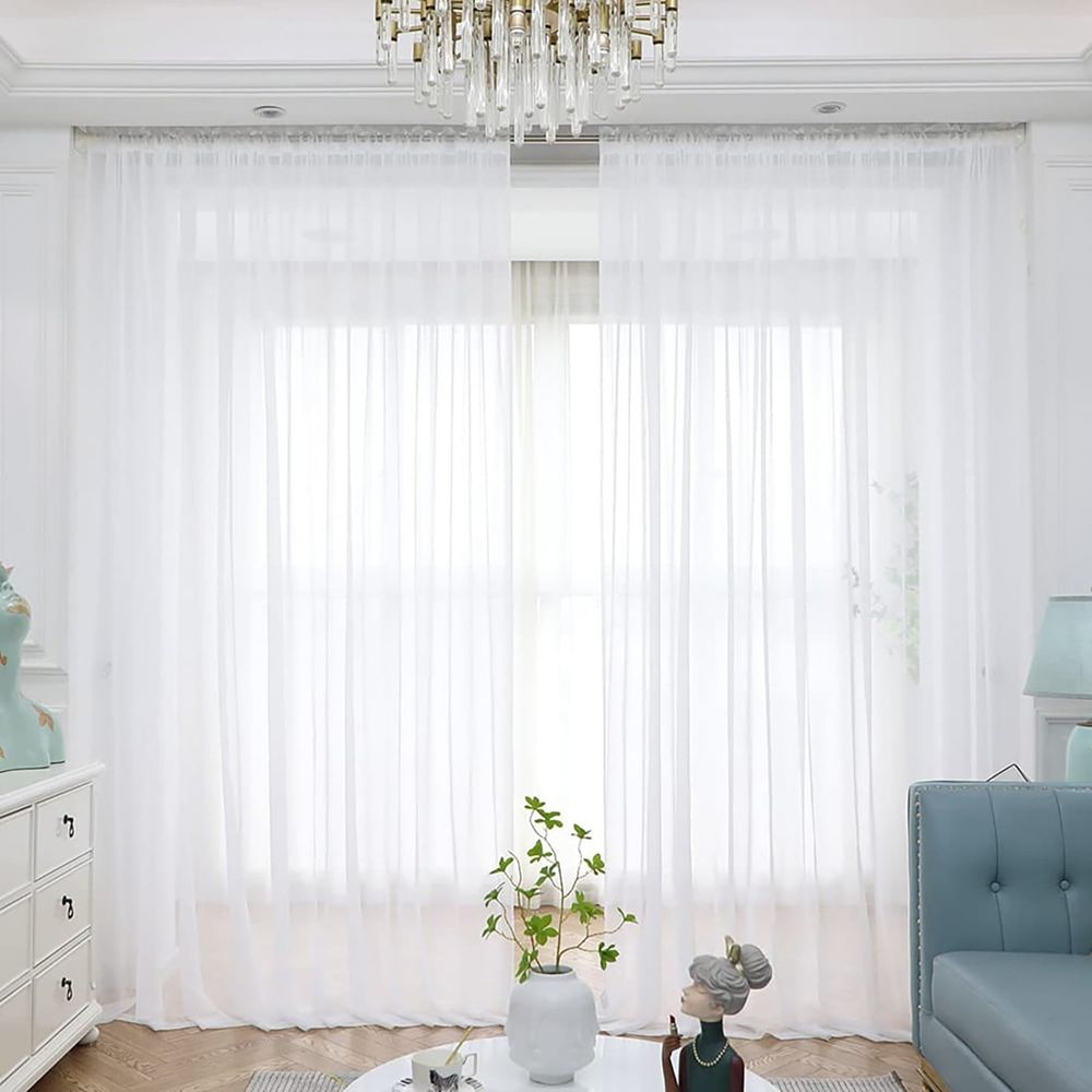White Sheer Curtains | Linen Look Voile Drapes (2-Pack) – Sumo Deals White Sheer Voile Curtains, Rod Pocket, Floor-Length, For Living Room Or Bedroom Light Filtering.