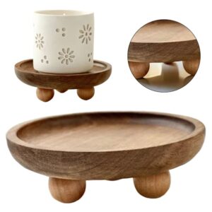 Small Wooden Pedestal Stand | Decor Tray For Home – Sumo Deals Round Dark Brown Wooden Tray With Three Light Wood Ball Feet, Used As A Candle Holder Or Decorative Display.