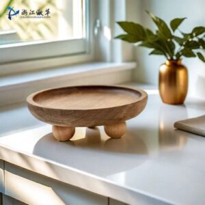 Small Wooden Pedestal Stand | Decor Tray For Home – Sumo Deals Round Brown Wooden Serving Tray With Three Ball Feet, For Kitchen Counter Or Table Decor.