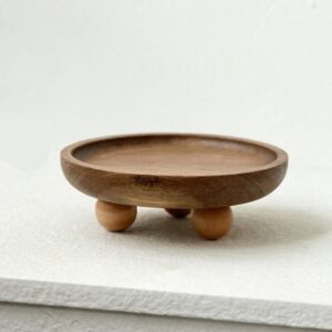 Small Wooden Pedestal Stand | Decor Tray For Home – Sumo Deals Round Dark Brown Wooden Plant Stand With Three Light Brown Ball Feet, For Indoor Plant Display.