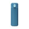 Blue stainless steel insulated water bottle with light blue push-button lid, ideal for travel and daily hydration.