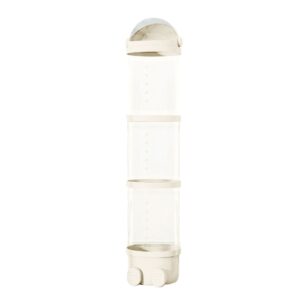 Stackable baby formula dispenser, 3-tier clear plastic with beige lids, portable for travel.