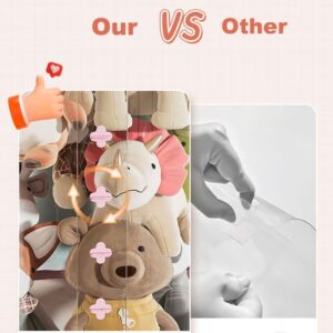 Plush Toy Storage Net With Pink Clips, Showing Airflow Vs. Sticky Tape For Organizing Kids' Stuffed Animals.