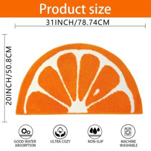 Orange Slice Bath Mat, Half-Round, Plush Microfiber, Non-Slip, Machine Washable, For Bathroom Or Kitchen.