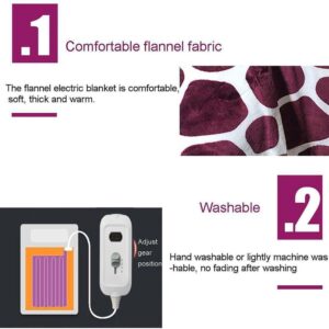 Plush Flannel Electric Blanket, Burgundy And White Giraffe Print, Soft, Thick, Warm, With Adjustable Heat Control.