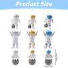 Set of 9 resin astronaut figurines, white suits with silver, gold, or blue helmets, for home decor or cake toppers.