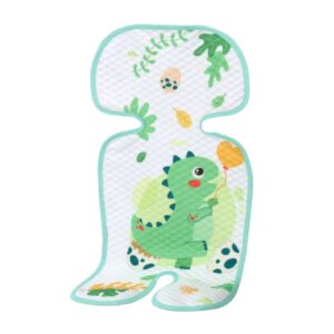 Green Stroller &Amp; Car Seat Cooler Pad For Toddlers – Sumo Deals White Quilted Cotton Baby Stroller Liner With Green Dinosaur And Leaf Print, Aqua Trim, For Comfort.