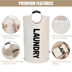 Cream 600D Oxford Fabric Laundry Hamper With 