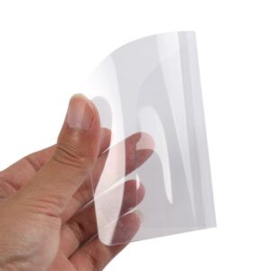 Clear Flexible Plastic Face Shield Film, Held By Hand, For Protective Eyewear.