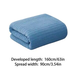 Folded blue ribbed microfiber blanket, 160x90cm, for sofa throw or bed.