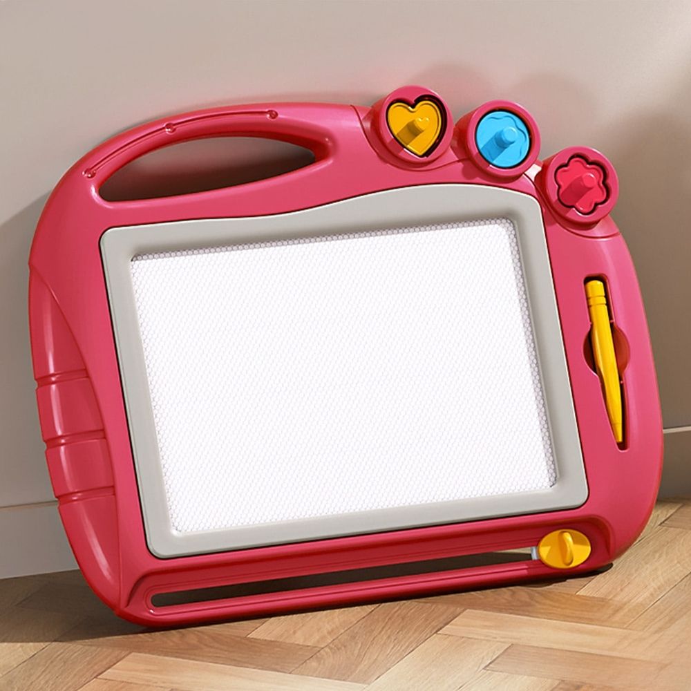 Red Magnetic Drawing Board For Kids - Erasable Fun – Sumo Deals Pink Plastic Magnetic Drawing Board For Kids With Yellow Pen, Colorful Shape Stamps, And Carry Handle For Creative Play.